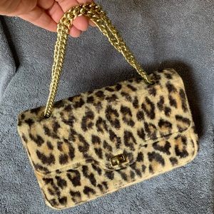Vintage Leopard Faux Fur Purse Handbag Chain